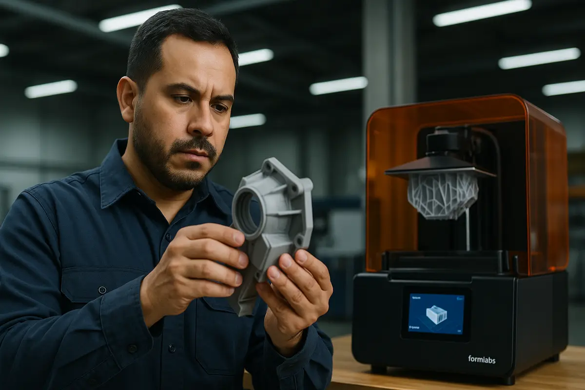 Ingeniero usando resina Tough 100E en 3D